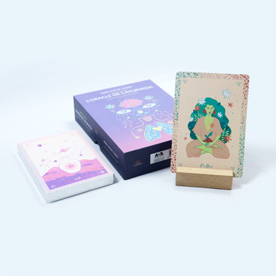 kopen Op maat gedrukt Paarse Franse Orakel Tarotkaarten Druk maken van hoge kwaliteit Dames Tarotkaart met tas online manufacture
