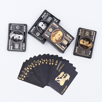 kopen Custom uniek ontwerp USA Dollar Patroon Spelkaarten Factory Printing Duurzaam Zwart Plastic PVC Waterdicht Poker online manufacture