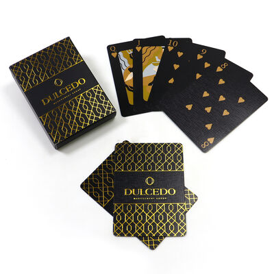 kopen Op maat gemaakte matgouden folie pokerkaarten met 310 g/m² zwart kernpapier en luxe geometrisch patroon online manufacture
